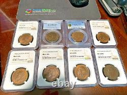 Collection de Pennies de Grande-Bretagne - Années 1900 à 1970, 57 pièces classées NGC/PCGS