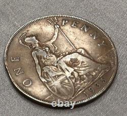 Erreur de découpe de planchette 1935 Penny britannique Grande-Bretagne Grand George R.-U.