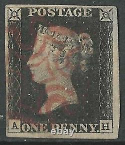 GB 1840 Penny Plaque Noire 1b, Ah, 4 Marges, Croix Rouge De Malte
