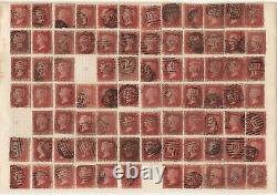 GB 1854-58 Penny Red Étoiles Feuille Reconstruction Manquant 7 Timbres État Fin