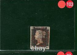 GB Penny Black Qv 1840 Timbre Sg. 2 1d Plaque 2 (ef) Rouge Utilisé MX Cat £375- Rred103