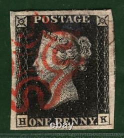 GB Penny Black Qv Stamp Sg. 1 1d Plate 4 (hk) Red MX (1840) Cat Occasion £ 525- Red10