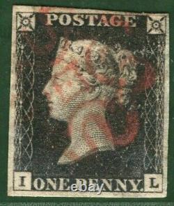 GB Penny Black Timbre Sg. 2/3 1840 1d Plaque 4 (il) Rouge Utilisé MX Cat £400+ Blred18