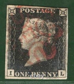 GB Penny Black Timbre Sg. 2/3 1840 1d Plaque 4 (il) Rouge Utilisé MX Cat £400+ Blred18