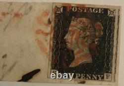 GB Qv 1840 1d Penny Black Sf Plate 3, 4 Margin On Piece Red MX Aylesbury Lovely