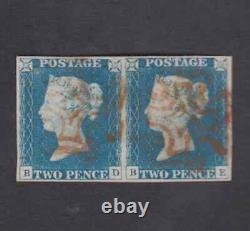 GB Qv 1840 Sg4 2d Blue Two Penny Paire Plate 1 Bd-be Superbe Paire Exceptionnelle