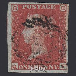GB Qv 1841 1d Penny Plaque Red-brown 177 Sg8 Qf Vfu 4 Marge Cat £ 4000 N38