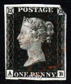 GB Qv Penny Black 1840 Plaque 1b Ab Red Maltese X Sg 1 (as4 Spécialisé) Fu