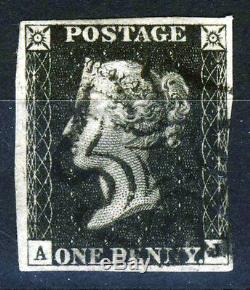 GB Qv Penny Black 1840 Plate 4 Aj Black Cross Maltese Sg As22 Superb