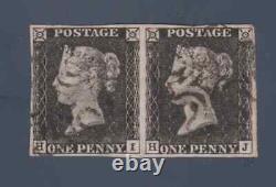 GB Qv Sg 3 1d Penny Black Pair Grey Black, Black Maltese Crosses 4 Margin Hi-hj