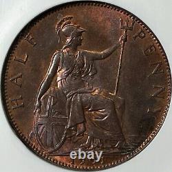 GRANDE-BRETAGNE. 1901, 1/2 Penny NGC MS65 Top Pop ? Reine Victoria