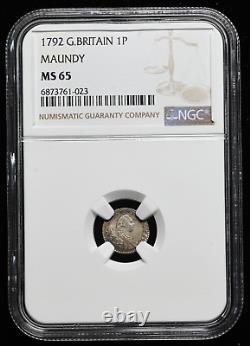 GRANDE-BRETAGNE. George III, Penny d'argent de la Semaine Sainte, 1792, NGC MS65, Gem BU