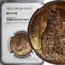 GRANDE-BRETAGNE George V Bronze 1935 1 Penny NGC MS64 RB BELLE PATINE KM# 838 (011)