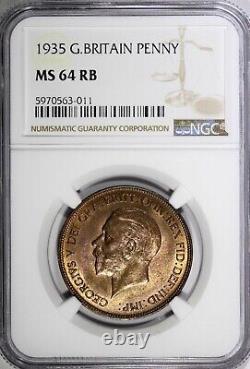 GRANDE-BRETAGNE George V Bronze 1935 1 Penny NGC MS64 RB BELLE PATINE KM# 838 (011)