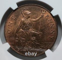 GRANDE-BRETAGNE Royaume-Uni Angleterre 1 penny 1935 NGC MS 64 RB ROUGE UNC Roi George Bronze