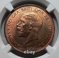 GRANDE-BRETAGNE Royaume-Uni Angleterre 1 penny 1935 NGC MS 64 RB ROUGE UNC Roi George Bronze