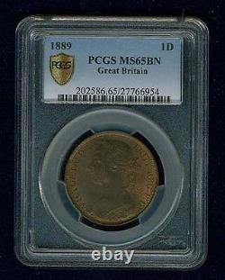 Grand-Bretagne Victoria 1889 Penny, Gem Uncirculated, Certifié Pcgs Ms65-bn