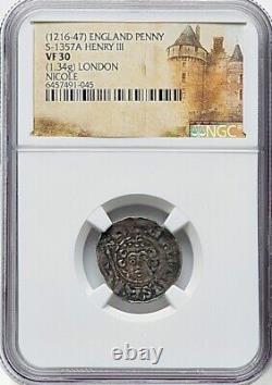 Grande-Bretagne 1216-1247 Angleterre Henry III Penny S-1357A Monnaie de Londres NGC VF30