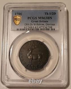 Grande-Bretagne 1796 1/2 Penny Conder Token Wiltshire Devizes MS63 BN PCGS