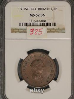 Grande-Bretagne 1807 1/2 Penny K-662 NGC MS62 BN