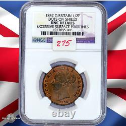 Grande-Bretagne 1852 1/2 Penny NGC Détails UNC GBS064