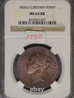 Grande-Bretagne 1858/3 Penny K-739 NGC MS64 RB