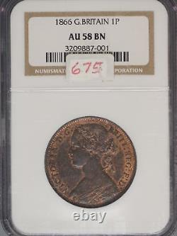 Grande-Bretagne 1866 Penny K-749.2 NGC AU58 BN