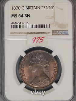 Grande-Bretagne 1870 Penny K-749.2 NGC MS64 BN