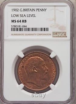 Grande-Bretagne Édouard VII 1902 1 Penny Choix Non Circulé Certifié Ngc Ms64-rb