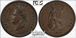 Grande-Bretagne George IV 1826 1 Penny Coin Non circulée, Certifiée Pcgs Ms62-bn
