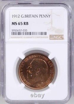 Grande-Bretagne George V 1912 Penny, Gemme non circulée, certifiée Ngc Ms-65-rb