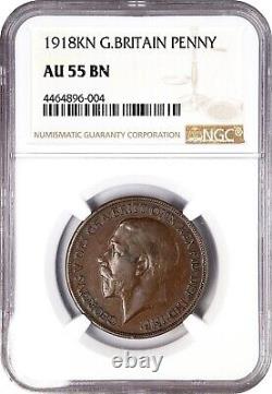 Grande-Bretagne George V 1918-kn Penny Presque non circulée Ngc Certified Au55-bn