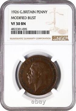 Grande-Bretagne George V 1926 1 Penny Coin, buste modifié, certifié Ngc Vf30-bn