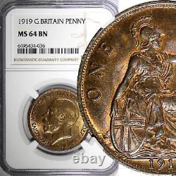 Grande-Bretagne George V Bronze 1919 1 Penny NGC MS64 BN 1 CLASSÉ ÉLEVÉ KM# 810 (6)