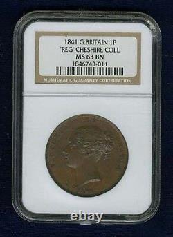 Grande-Bretagne Victoria 1841 Pièce de 1 Penny, non circulée, certifiée Ngc Ms63-bn
