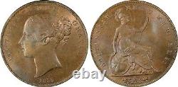 Grande-Bretagne Victoria 1855 Penny, Non circulé de choix, Certifié Pcgs Ms64-bn