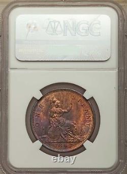 Grande-Bretagne Victoria 1862 Penny Coin, non circulée, certifiée Ngc Ms64-rb