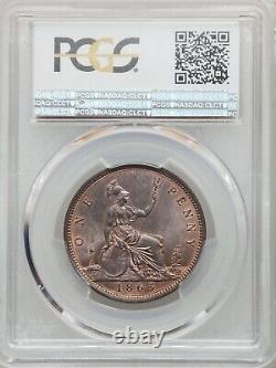 Grande Bretagne Victoria 1863 1 Penny Coin, Non Circulé, Certifié Pcgs Ms65-rb