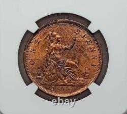 Grande-Bretagne Victoria 1866 Penny, Choix Non Circulé, Certifié Ngc Ms64-rb