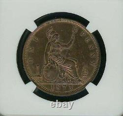 Grande-Bretagne Victoria 1873 1 Penny, Choix non circulé, Certifié Ngc Ms63rb