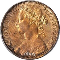 Grande-Bretagne Victoria 1876-h Penny Coin, non circulée, certifiée Pcgs Ms64-rb