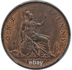 Grande-Bretagne Victoria 1877 Penny, Choix Non Circulé, Certifié Pcgs Ms64-rb