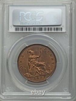 Grande-Bretagne Victoria 1877 Penny, Choix non circulé, Certifié Pcgs Ms63-rb