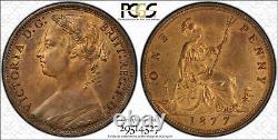 Grande-Bretagne Victoria 1877 Penny, Non circulé, Certifié Pcgs Ms63-rb