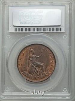 Grande-Bretagne Victoria 1877 Penny, Non circulé, Certifié Pcgs Ms64-rb