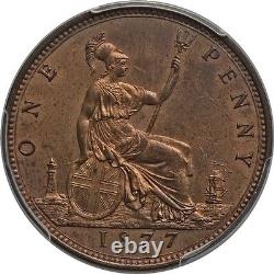 Grande-Bretagne Victoria 1877 Penny, non circulé, certifié Pcgs Ms63-rb