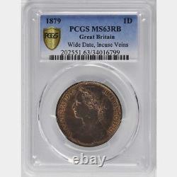 Grande-Bretagne Victoria 1879 1 Penny Coin, non circulée, certifiée PCGS MS 63-RB