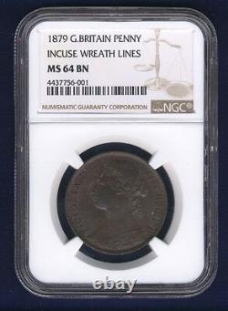 Grande-Bretagne Victoria 1879 Pièce de 1 Penny, non circulée, certifiée Ngc Ms 64-bn