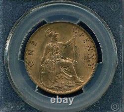 Grande-Bretagne Victoria 1898 1 Penny Choix non circulé Certifié Pcgs Ms64+, Rb