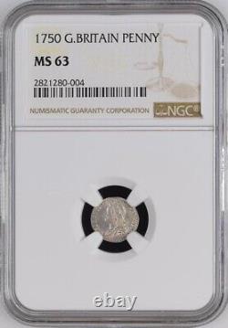 Grande-Bretagne du Royaume-Uni, 1p 1 Penny 1750 Ngc Ms 63 (21), Rare